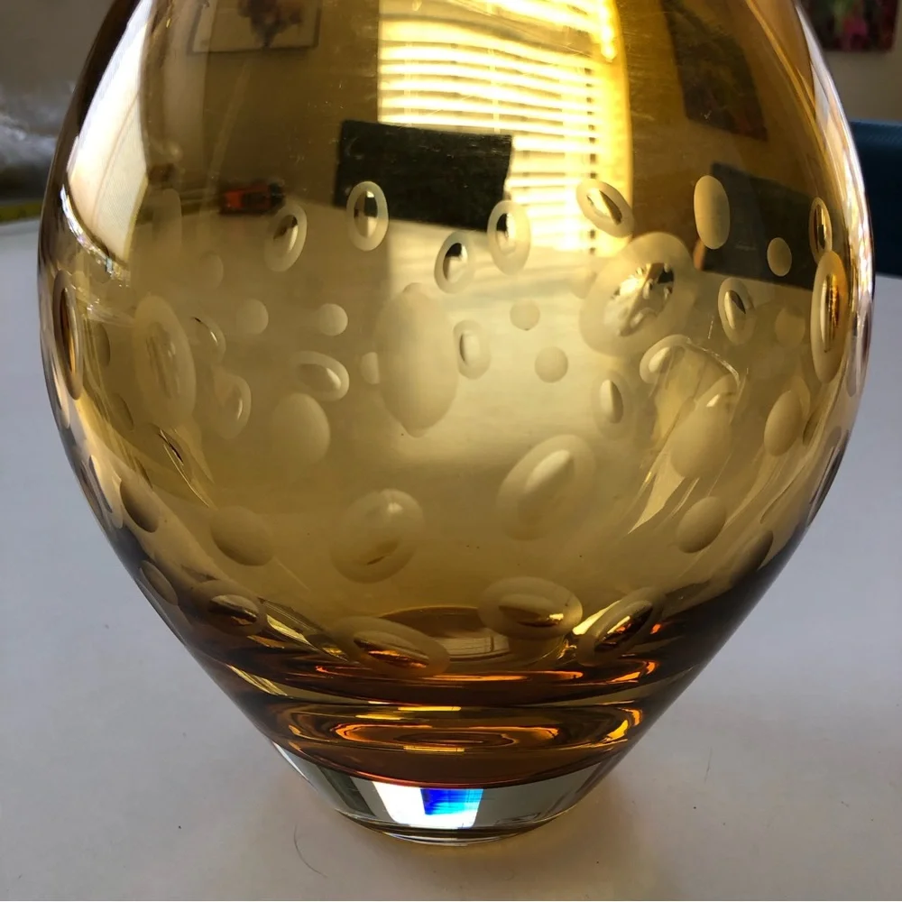 Large Crate & Barrel Amber Vase with circle indents 11x7
